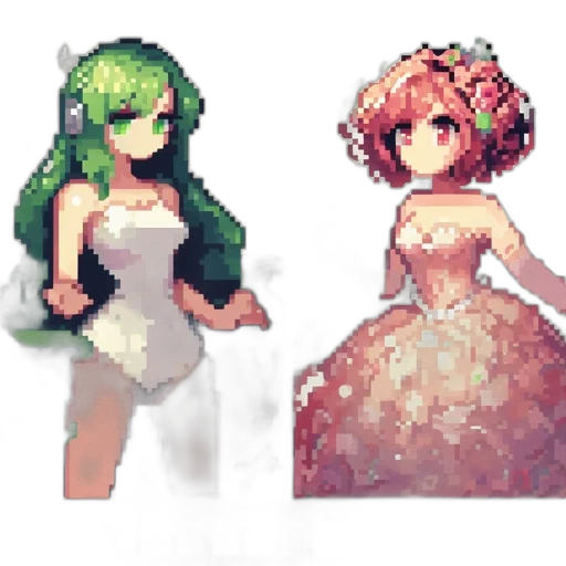 dress, pixel art, concept art, fantasy art, anime, green, monochrome, colorful transparent PNG cut-out
