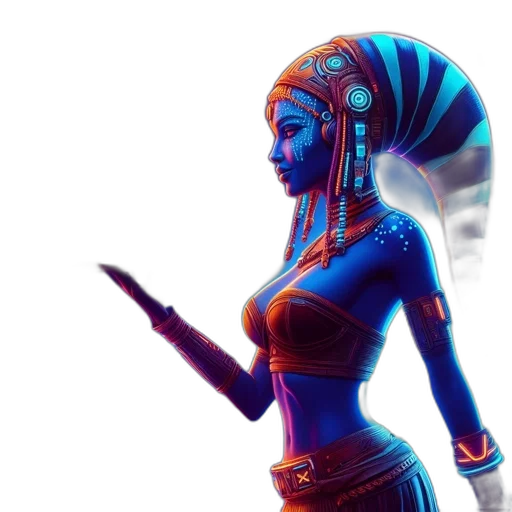 dress, mask, concept art, fantasy art, 3d render, cyberpunk, blue, blue-skinned transparent PNG cut-out
