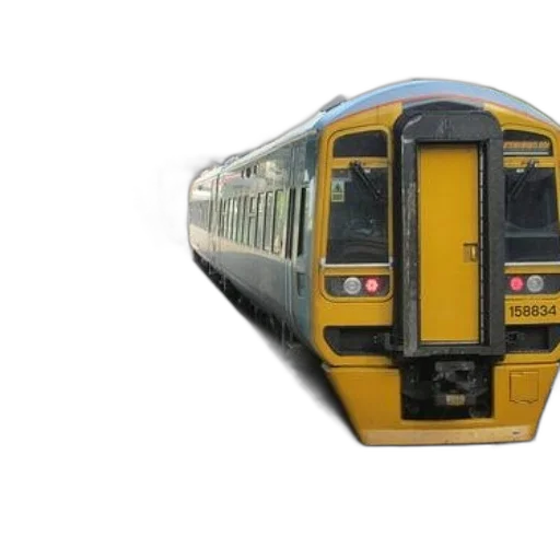 car, photorealistic, 3d render, yellow, train, number, 158834, parked transparent PNG cut-out