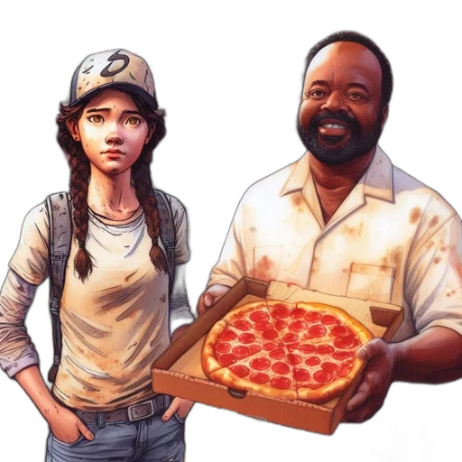 food, concept art, comic book art, pixel art, watercolor, two, individuals, stand transparent PNG cut-out