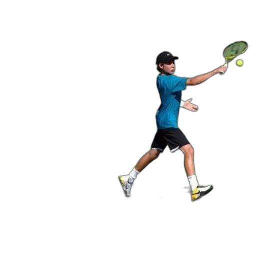 young, tennis, player, blue, shirt, black, shorts, about transparent PNG cut-out