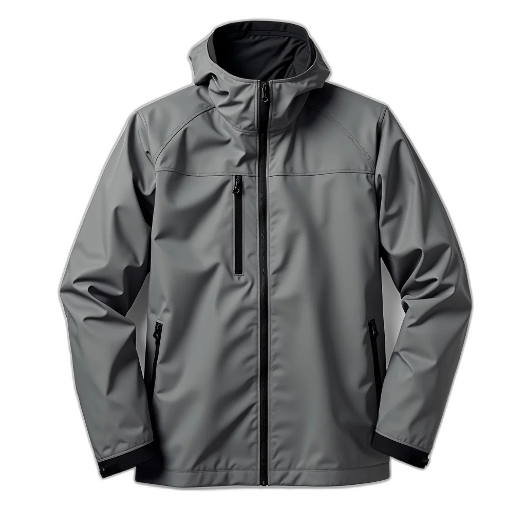 jacket, monochrome, grey, black, zipper, pull, displayed, white transparent PNG cut-out