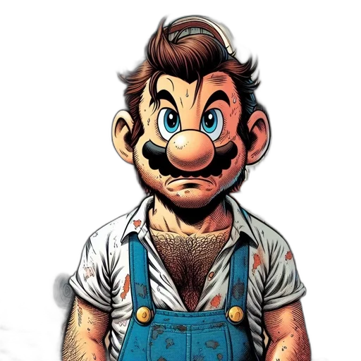 face, staff, concept art, cartoon, comic book art, photorealistic, mario-like, character transparent PNG cut-out