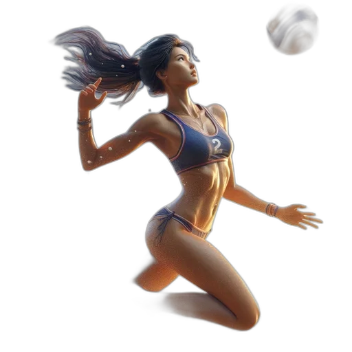 3d render, fantasy art, photorealistic, concept art, female, volleyball, player, airborne transparent PNG cut-out