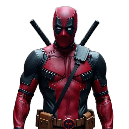 comic book art, concept art, 3d render, photorealistic, red, deadpool, listed, next transparent PNG cut-out