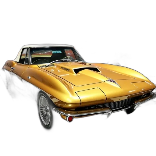 car, 3d render, concept art, photorealistic, comic book art, golden, shiny, new-looking transparent PNG cut-out