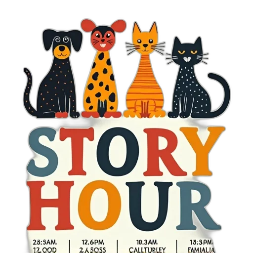 colorful, poster, featuring, four, different, animal, characters, each transparent PNG cut-out