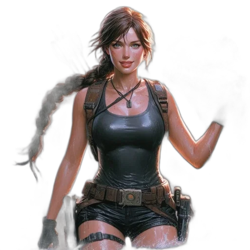 weapon, concept art, fantasy art, comic book art, photorealistic, dark, young, woman transparent PNG cut-out