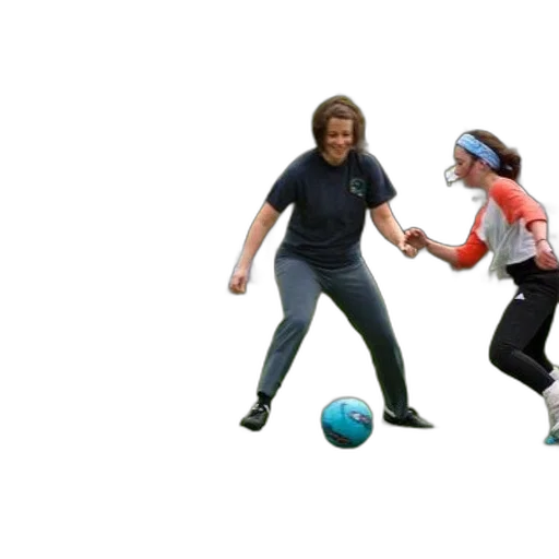 two, women, playing, soccer, field, blue, ball transparent PNG cut-out