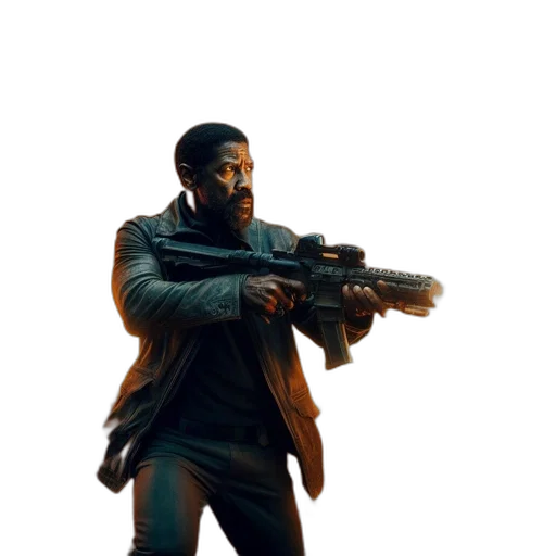 weapon, jacket, staff, sword, concept art, 3d render, comic book art, cyberpunk transparent PNG cut-out