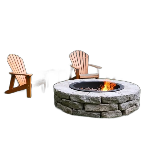 furniture, 3d render, fire, stone, pit, metal, ring, sits transparent PNG cut-out