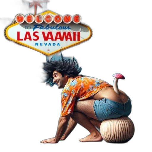 concept art, man, tropical, attire, crouches, beside, giant, ball transparent PNG cut-out