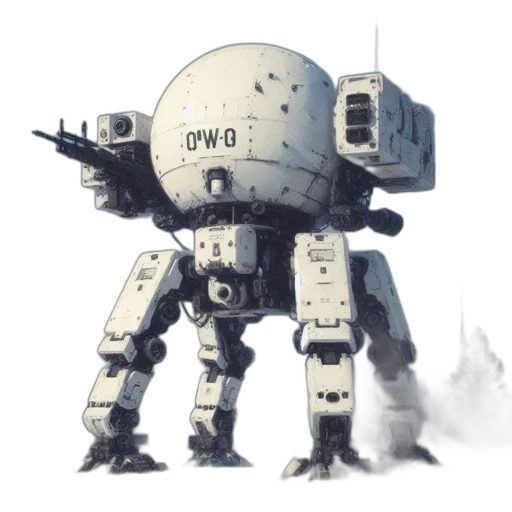 robot, weapon, creature, concept art, 3d render, pixel art, fantasy art, monochrome transparent PNG cut-out