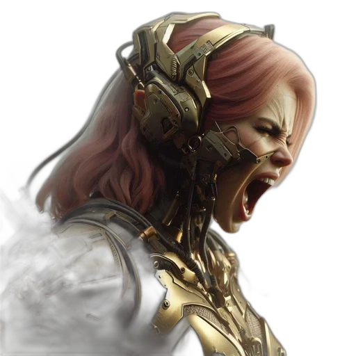 face, robot, concept art, fantasy art, photorealistic, cyberpunk, golden, woman transparent PNG cut-out