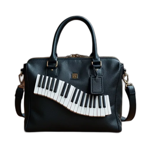 monochrome, black, leather, handbag, silver, zipper, strap, placed transparent PNG cut-out