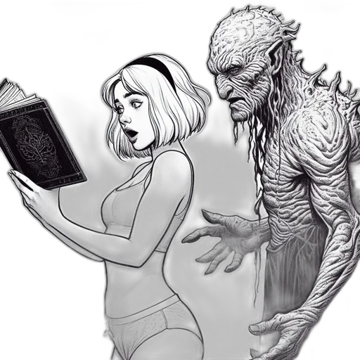 creature, comic book art, concept art, fantasy art, outer space, young, woman, reads transparent PNG cut-out