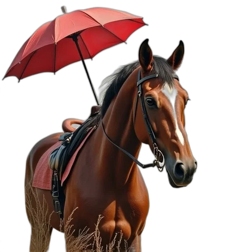 umbrella, animal, photorealistic, 3d render, oil painting, concept art, rain, horse transparent PNG cut-out