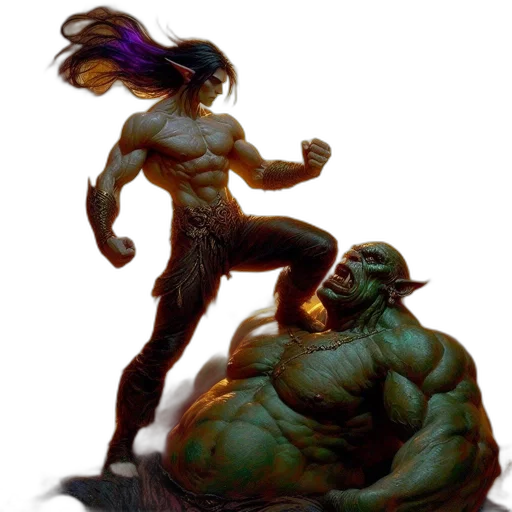 creature, hair, concept art, comic book art, fantasy art, 3d render, grand, setting transparent PNG cut-out