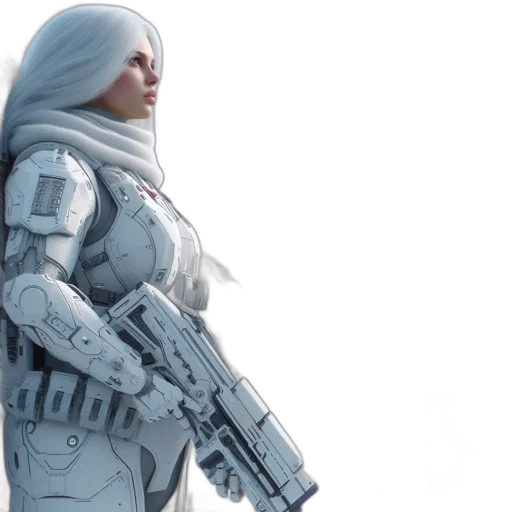 robot, weapon, concept art, 3d render, cyberpunk, fantasy art, outer space, monochrome transparent PNG cut-out