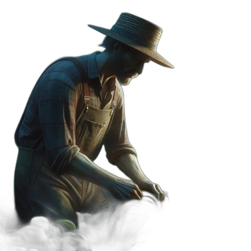 hat, concept art, photorealistic, fantasy art, watercolor, fog, agricultural, worker transparent PNG cut-out