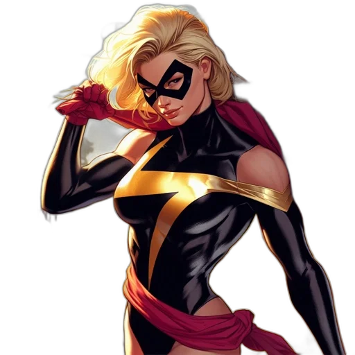 comic book art, concept art, cartoon, female, superhero, blonde, hair, black transparent PNG cut-out