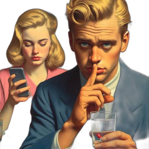 concept art, comic book art, photorealistic, vaporwave, neon lights, man, slicked-back, blonde transparent PNG cut-out