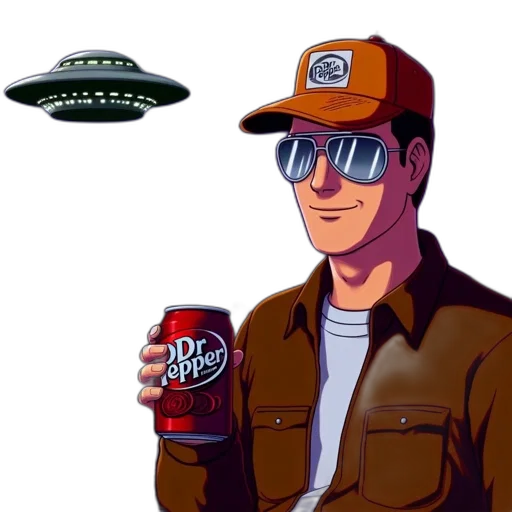 hat, robot, jacket, creature, pixel art, concept art, cartoon, vaporwave transparent PNG cut-out
