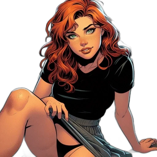 comic book art, concept art, cartoon, woman, red, hair, green, eyes transparent PNG cut-out