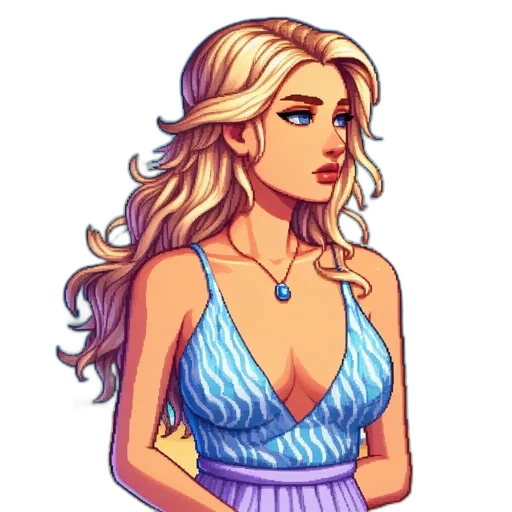 dress, pixel art, fantasy art, concept art, cartoon, pastel, blue, colorful transparent PNG cut-out