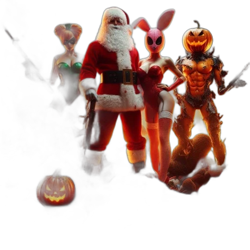 concept art, 3d render, fantasy art, pixel art, festive, but, chaotic, scene transparent PNG cut-out
