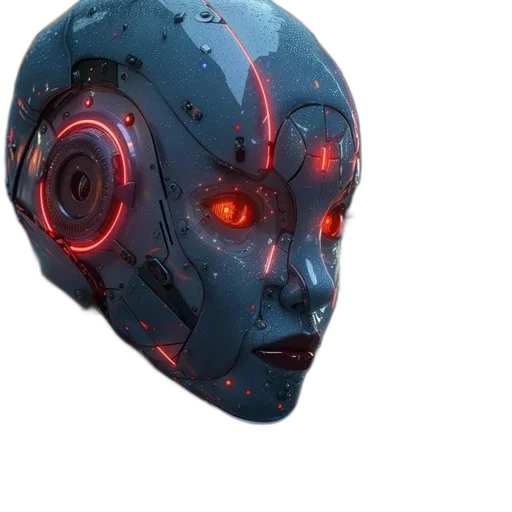 robot, mask, face, creature, cyberpunk, concept art, 3d render, photorealistic transparent PNG cut-out