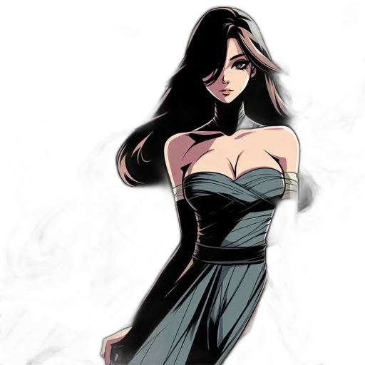 dress, comic book art, concept art, cartoon, fantasy art, dark, monochrome, earth tones transparent PNG cut-out