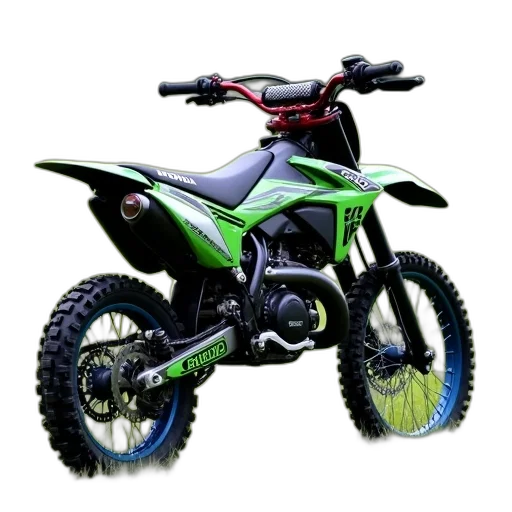 3d render, photorealistic, concept art, green, black, dirt, bike, honda transparent PNG cut-out