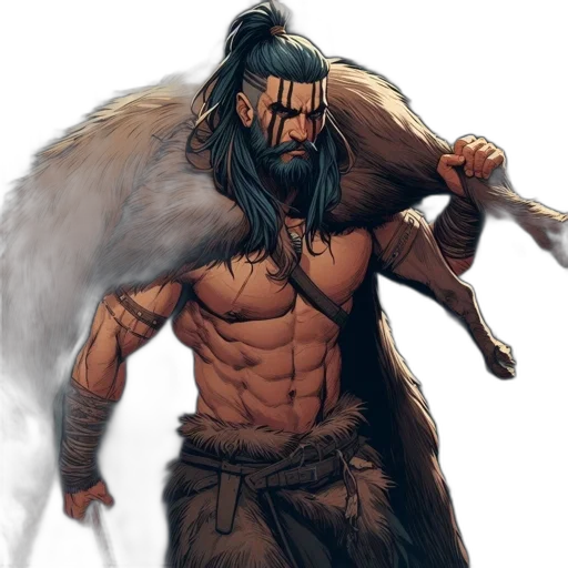 fantasy art, comic book art, concept art, photorealistic, tattooed, muscular, warrior, stands transparent PNG cut-out