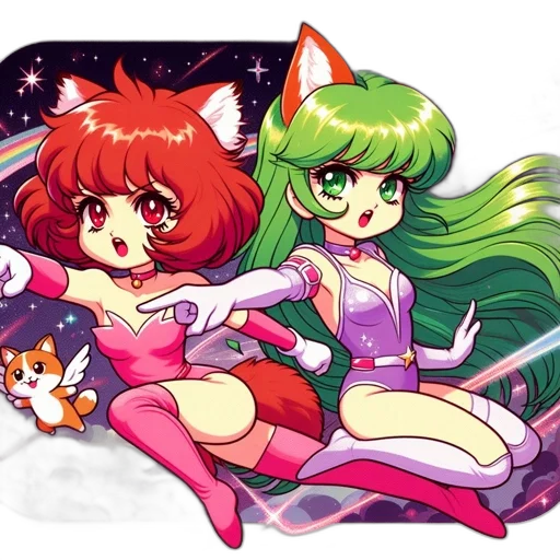 pixel art, anime, concept art, vaporwave, outer space, neon, two, cat-like transparent PNG cut-out