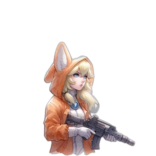 weapon, staff, jacket, animal, concept art, anime, pixel art, watercolor transparent PNG cut-out