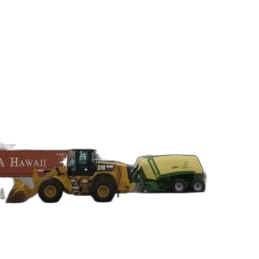 3d render, concept art, yellow, green, tractor, parked, dock, near transparent PNG cut-out