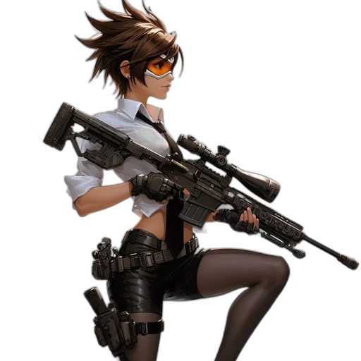 weapon, staff, concept art, cyberpunk, pixel art, anime, female, sniper transparent PNG cut-out