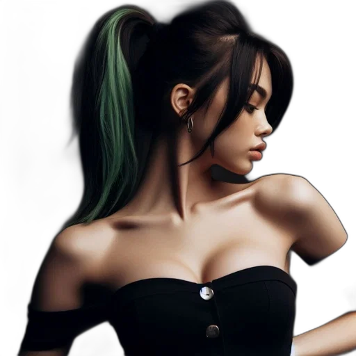 dress, hair, photorealistic, fantasy art, concept art, cartoon, green, dark transparent PNG cut-out