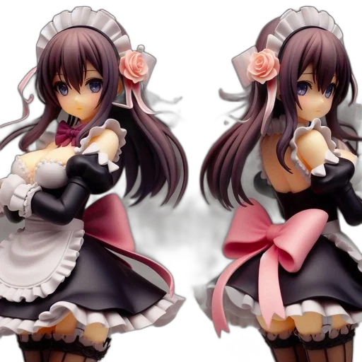 3d render, concept art, photorealistic, anime, monochrome, anime-styled, girl, character transparent PNG cut-out