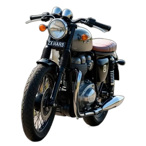 photorealistic, 3d render, black, silver, vintage, motorcycle, brown, leather transparent PNG cut-out