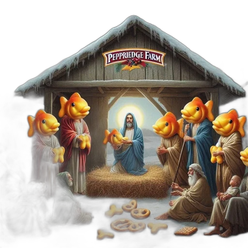 concept art, fantasy art, snow, fire, creatively, humorous, nativity, scene transparent PNG cut-out