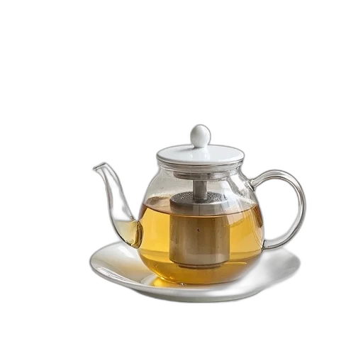 3d render, photorealistic, modern, transparent, glass, teapot, metallic, base transparent PNG cut-out