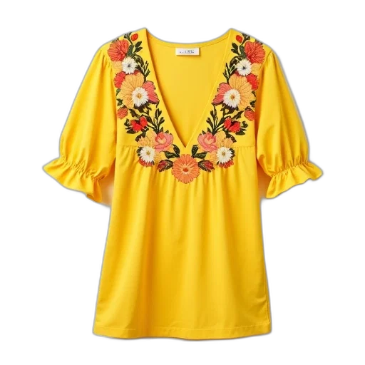 dress, golden, yellow, garment, floral, pattern, upper, part transparent PNG cut-out