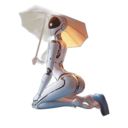 robot, umbrella, dress, creature, concept art, 3d render, pixel art, fantasy art transparent PNG cut-out