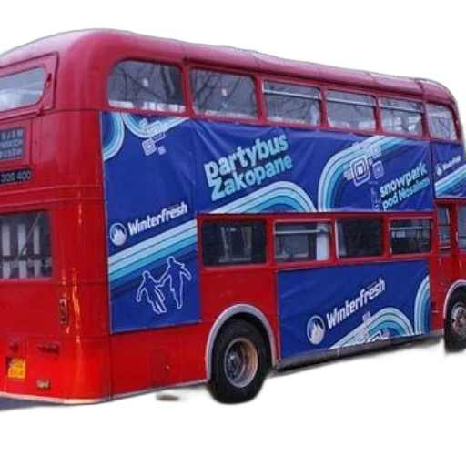 3d render, concept art, red, double-decker, bus, blue, advertising, partybus transparent PNG cut-out