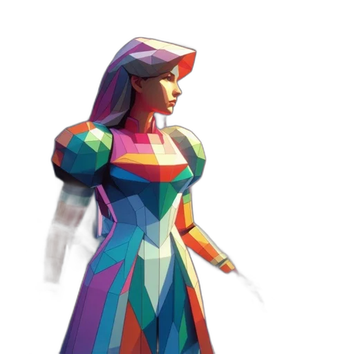 dress, robot, concept art, 3d render, pixel art, vaporwave, colorful, neon transparent PNG cut-out