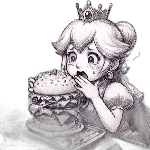 crown, food, concept art, fantasy art, pencil sketch, anime, monochrome, illustrated transparent PNG cut-out