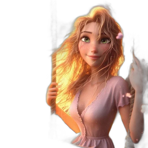 dress, staff, hair, face, fantasy art, 3d render, concept art, photorealistic transparent PNG cut-out