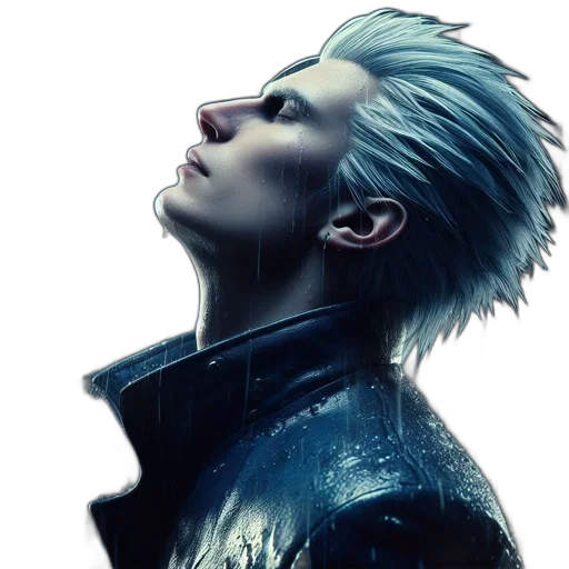 jacket, face, creature, photorealistic, cyberpunk, concept art, fantasy art, blue transparent PNG cut-out